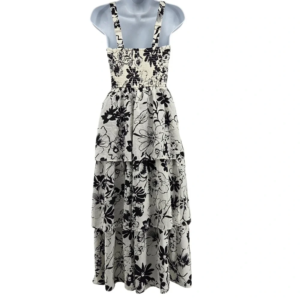 Abercrombie & Fitch‎ Emerson Maxi Dress SP White Black Floral Tiered Boho